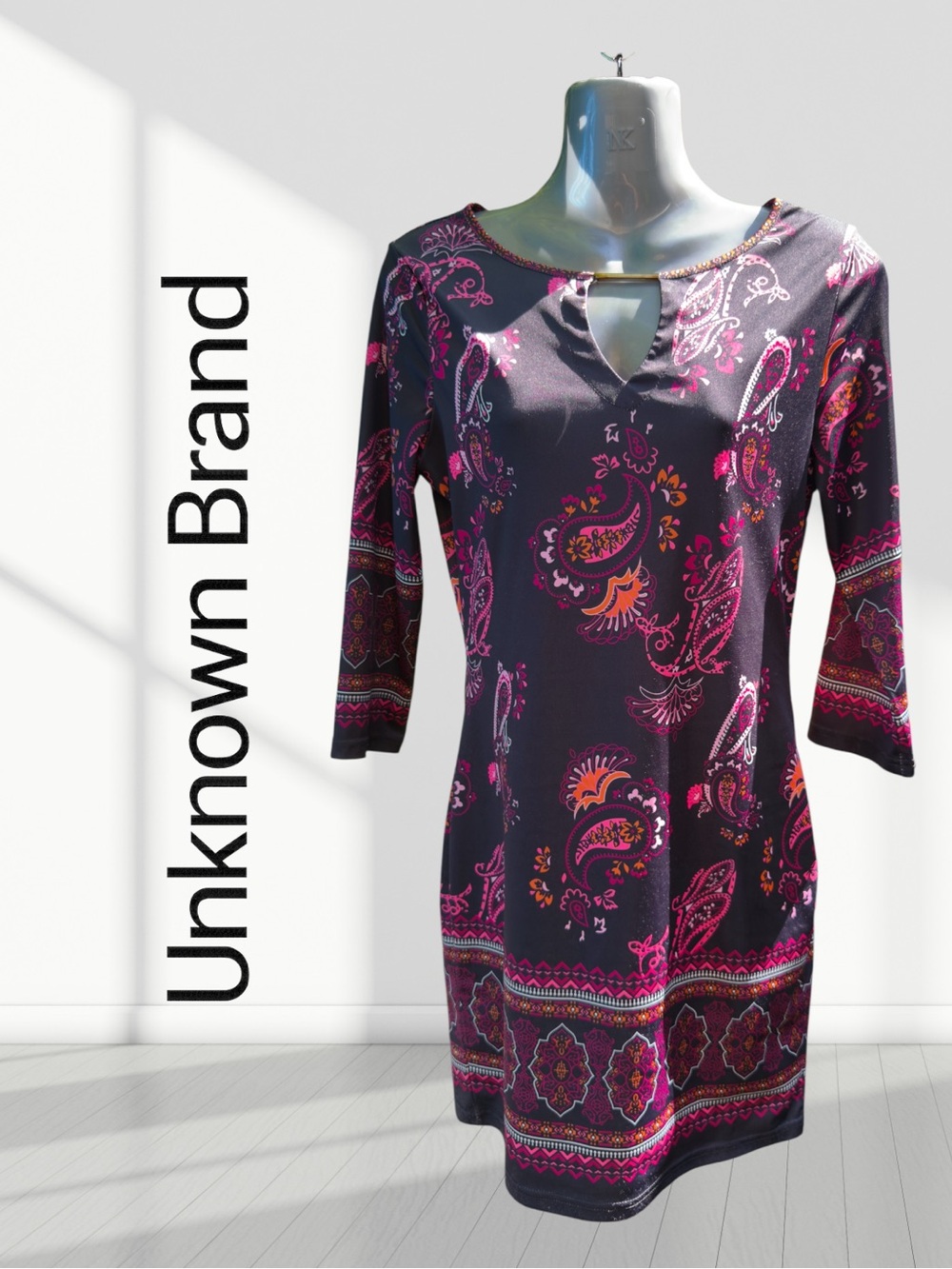 Unknown Brand Paisley Print Sheath Dress Black Pink Women’s | Medium